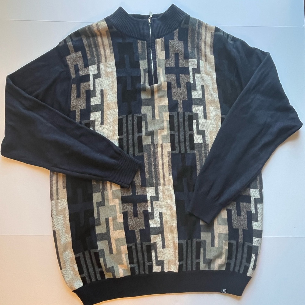 Stacy Adams Black and Cream Zip Up Sweater